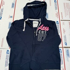Aeropostale Navy Zip Hoodie with Pink Script Logo